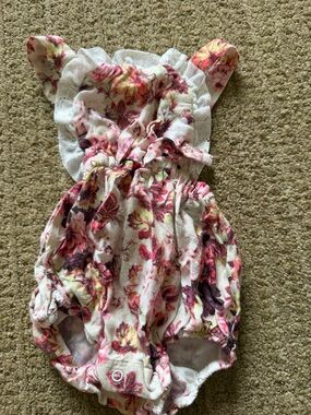 For Love & Lemons Floral Baby Romper in White, Pink & Yellow